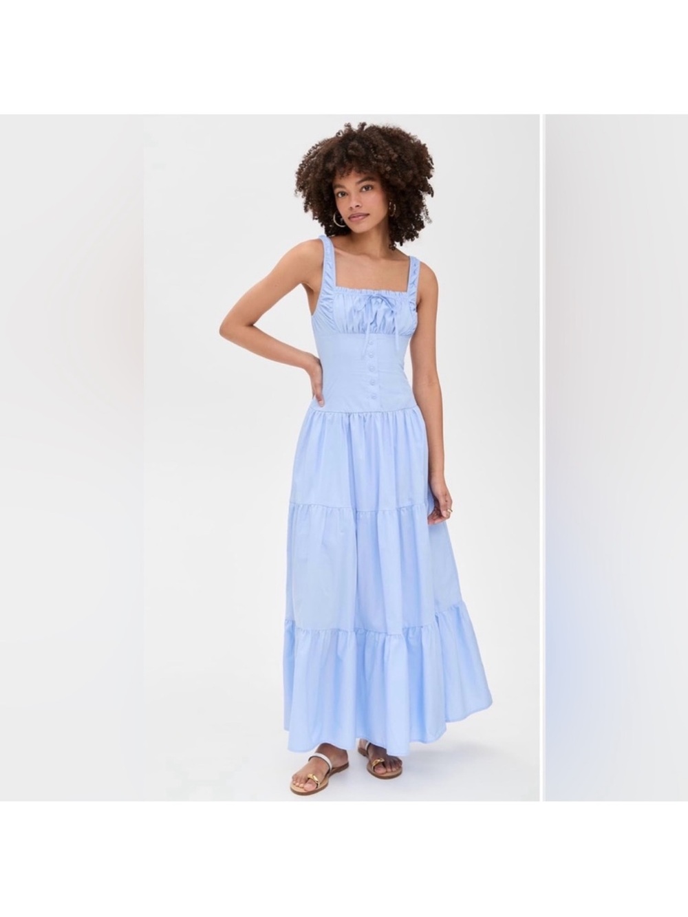 Moon River Light Blue Smocked Bodice Dress